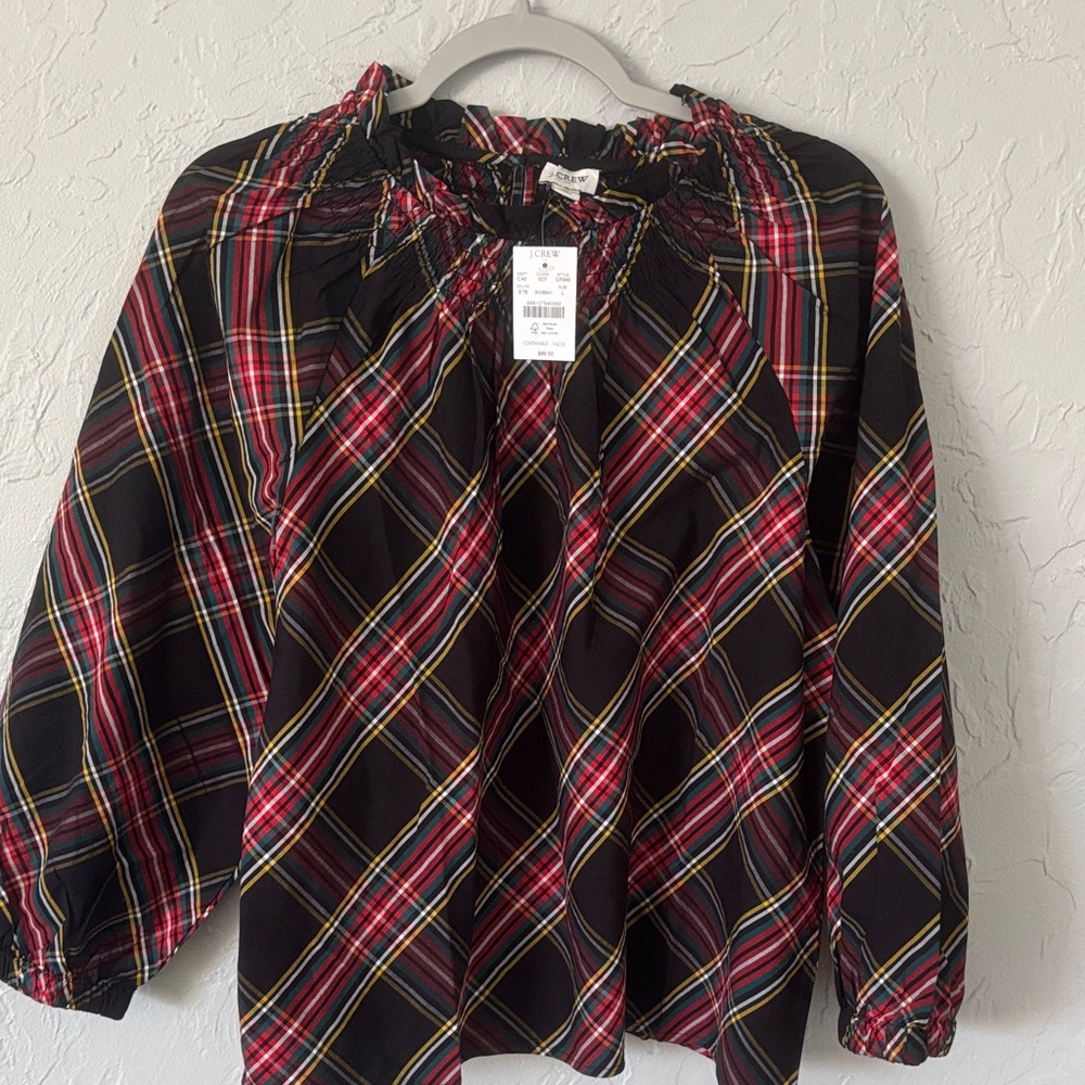 J. Crew Factory Plaid Blouse - Red, Black, Yellow